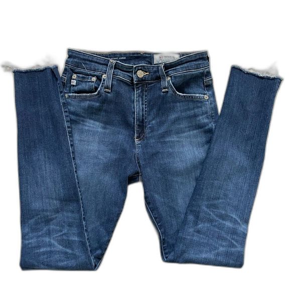 Adriano Goldschmied Denim Farrah High-Rise Skinny Ankle Raw Hem Blue Jeans 26R - Picture 1 of 13